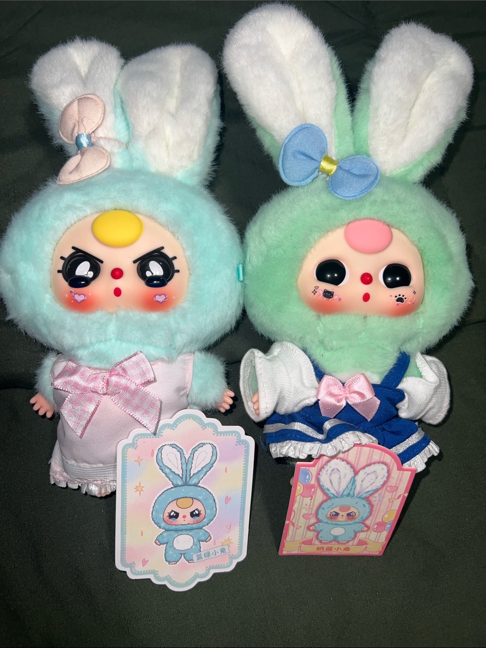 Cute Bunny Plush Dolls - Mint Green Pair with Pastel Accents